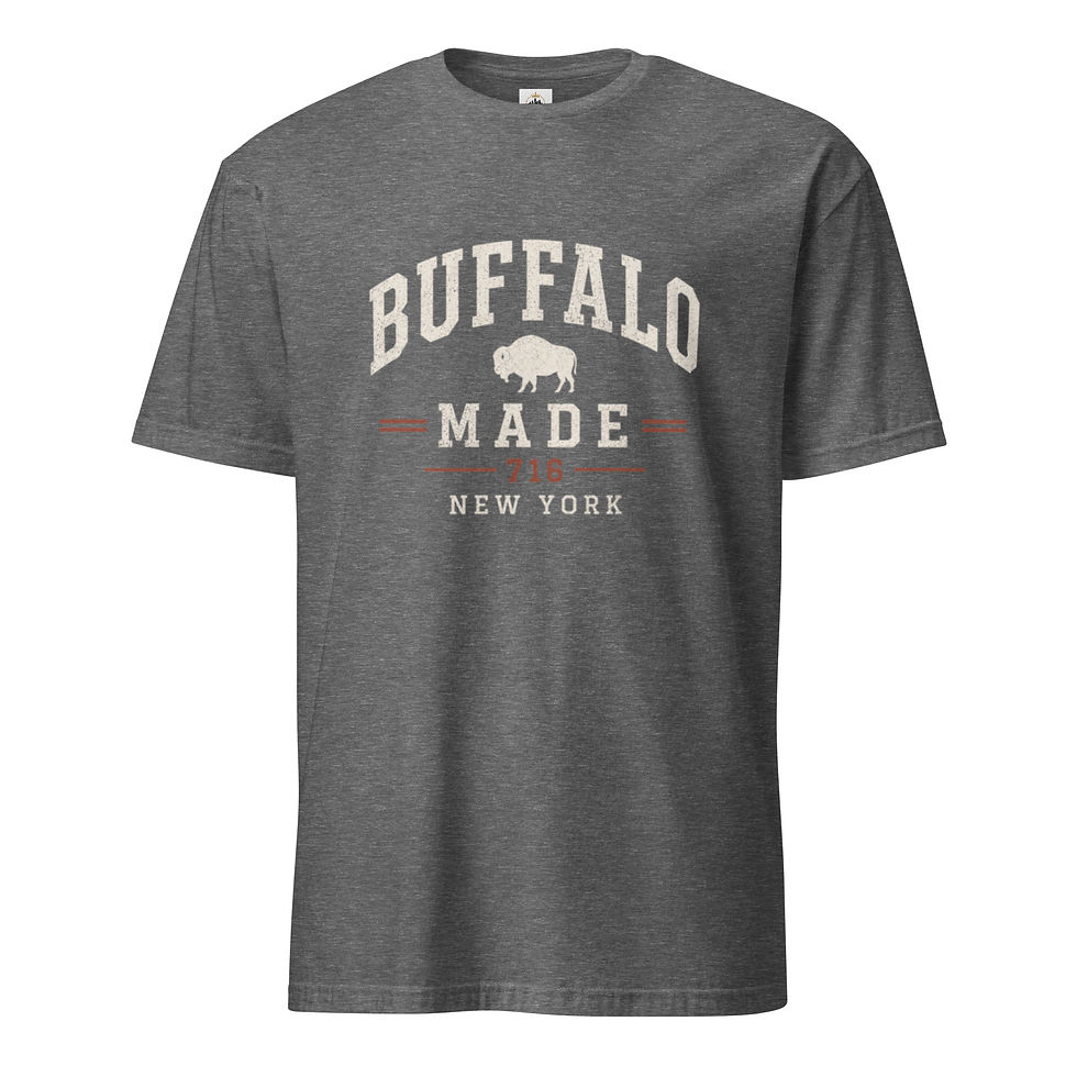 Buffalo Made 716 T-shirt with vintage bison graphic and distressed New York lettering