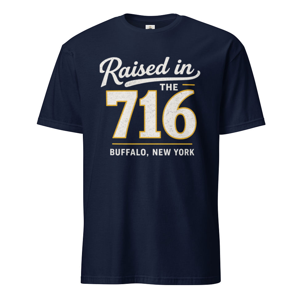 Buffalo vintage T-shirt with retro Raised in the 716 lettering and distressed hometown design