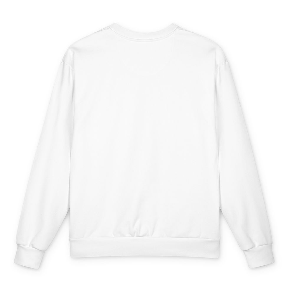 White heavyweight Buffalo crewneck sweatshirt with a red-and-blue Destiny Is Calling bison graphic on the front.