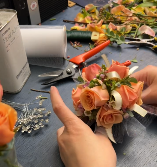 finished wrist corsage