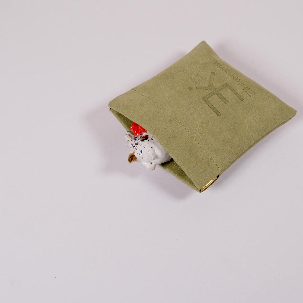 Miniaturbild: Grünes Säckchen mit Text und Chicken-Figur, vor weißem Hintergrund.