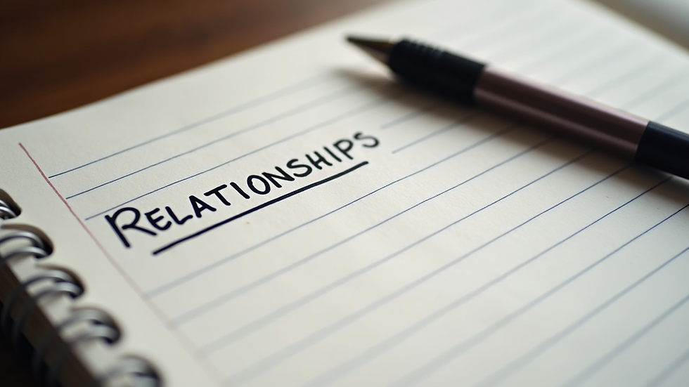 Close-up view of a notepad with handwritten notes on relationships