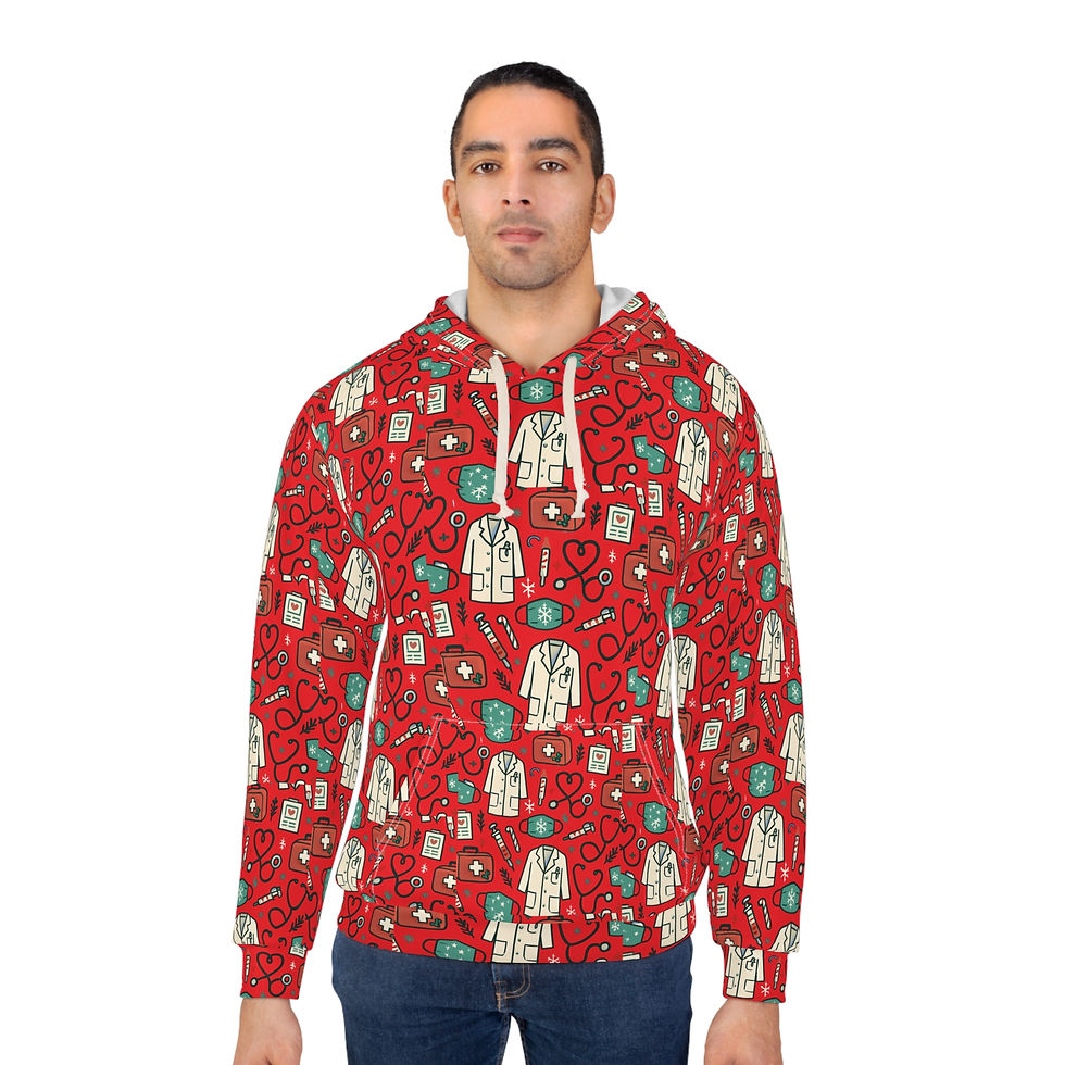 Thumbnail: Medical Pattern Hoodie - Red Nurse & Doctor Stethoscope All-Over Print