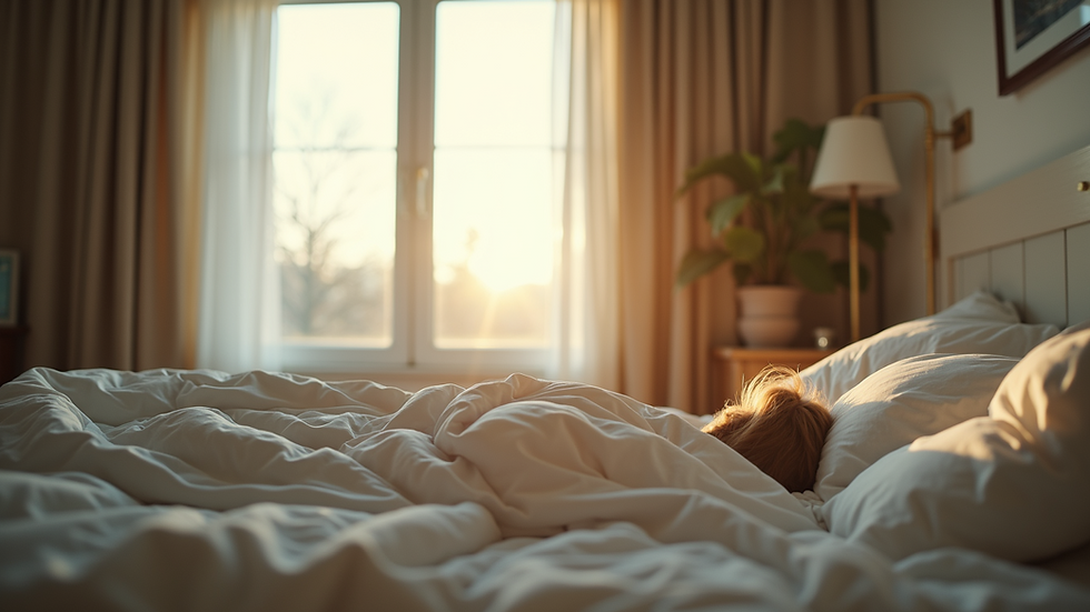 Eye-level view of a cozy home recovery setup with a comfortable bed and soft lighting