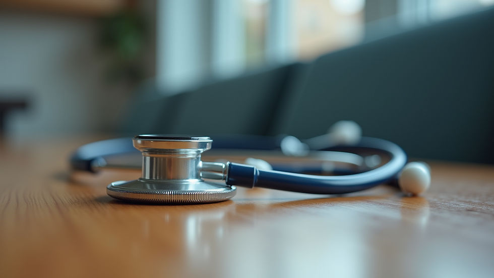 Close-up view of a sleek stethoscope on a wooden table