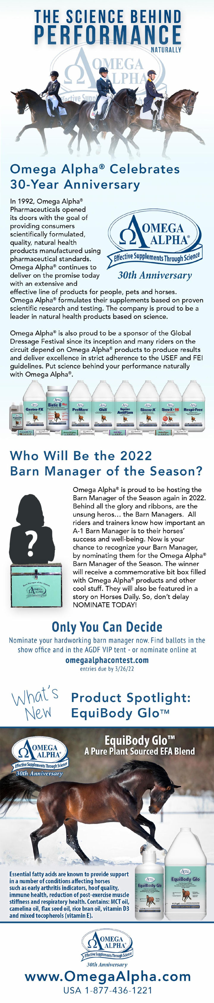 It’s Time to Nominate for the Omega Alpha Barn Manager of the Season during our 30th Anniversary Cel
