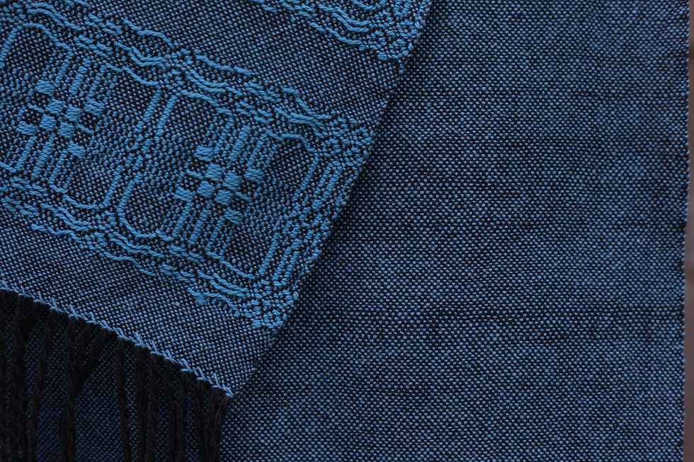 Thumbnail: 100% cotton scarf with blue overshot pattern