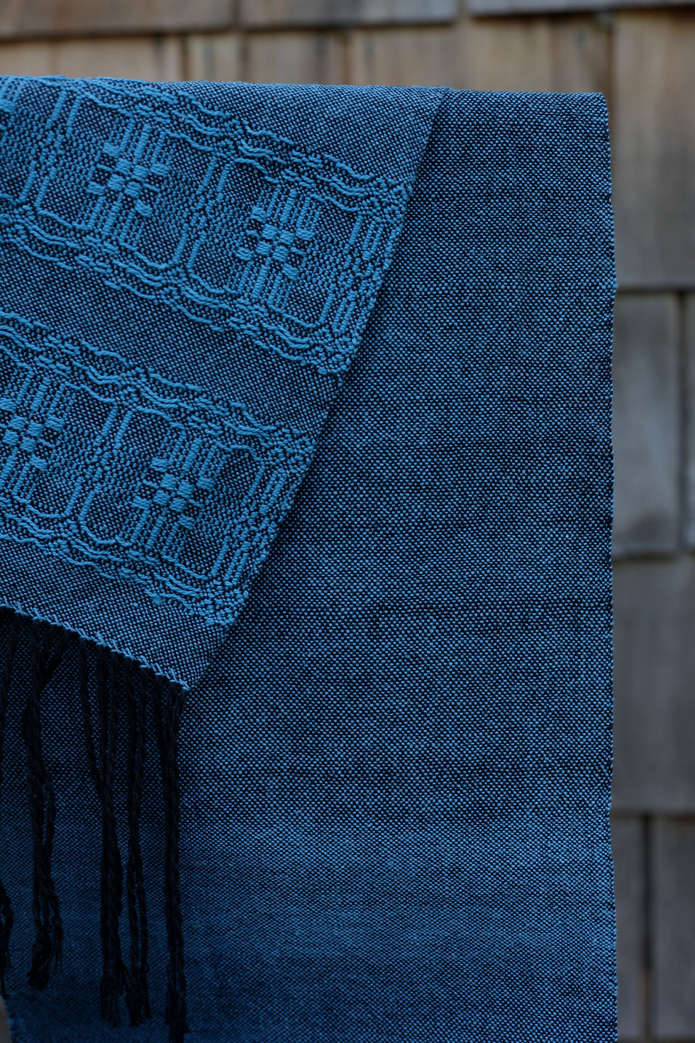 Thumbnail: 100% cotton scarf with blue overshot pattern