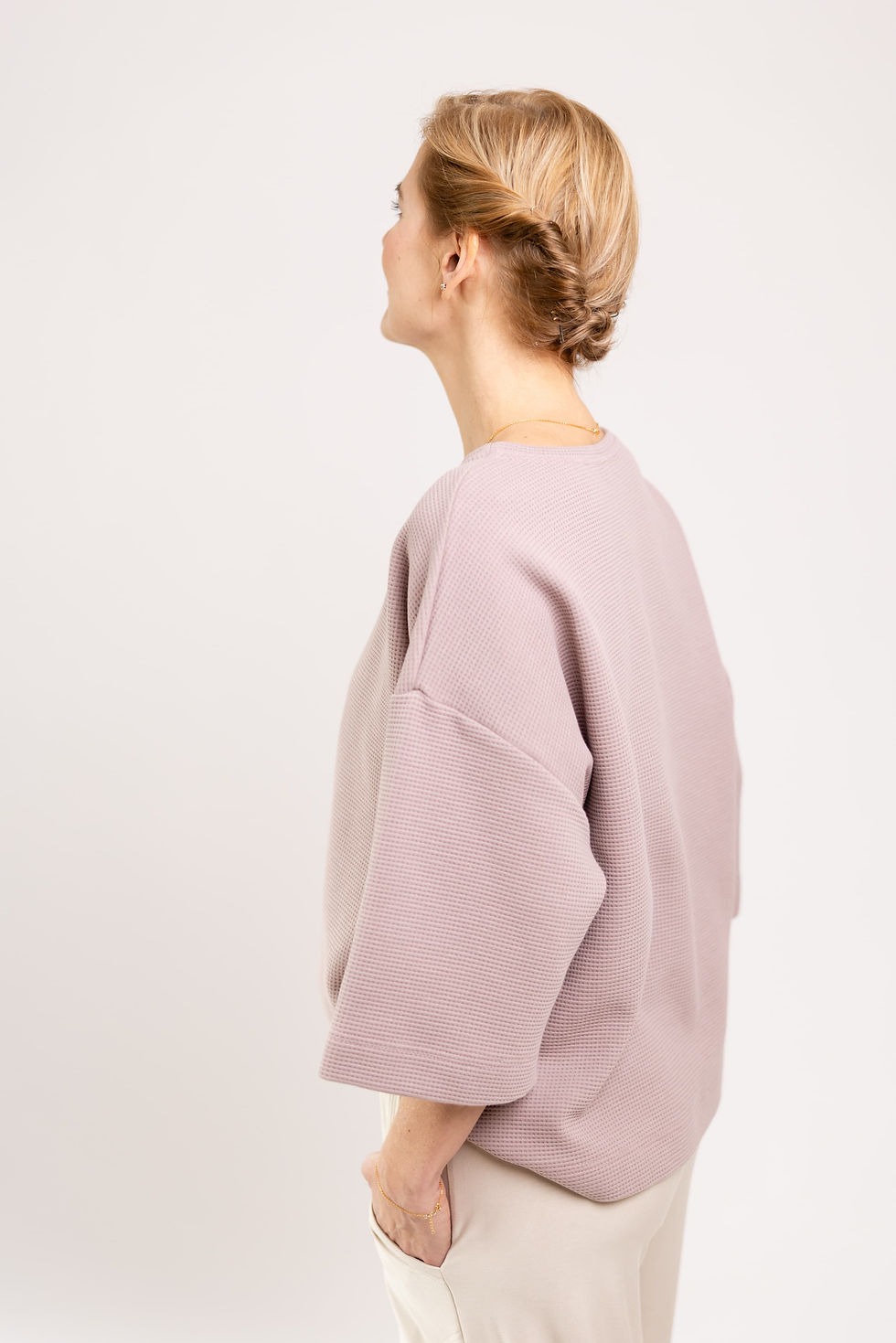 Miniatura: Mikina Waffle Oversize - Dusty Rose