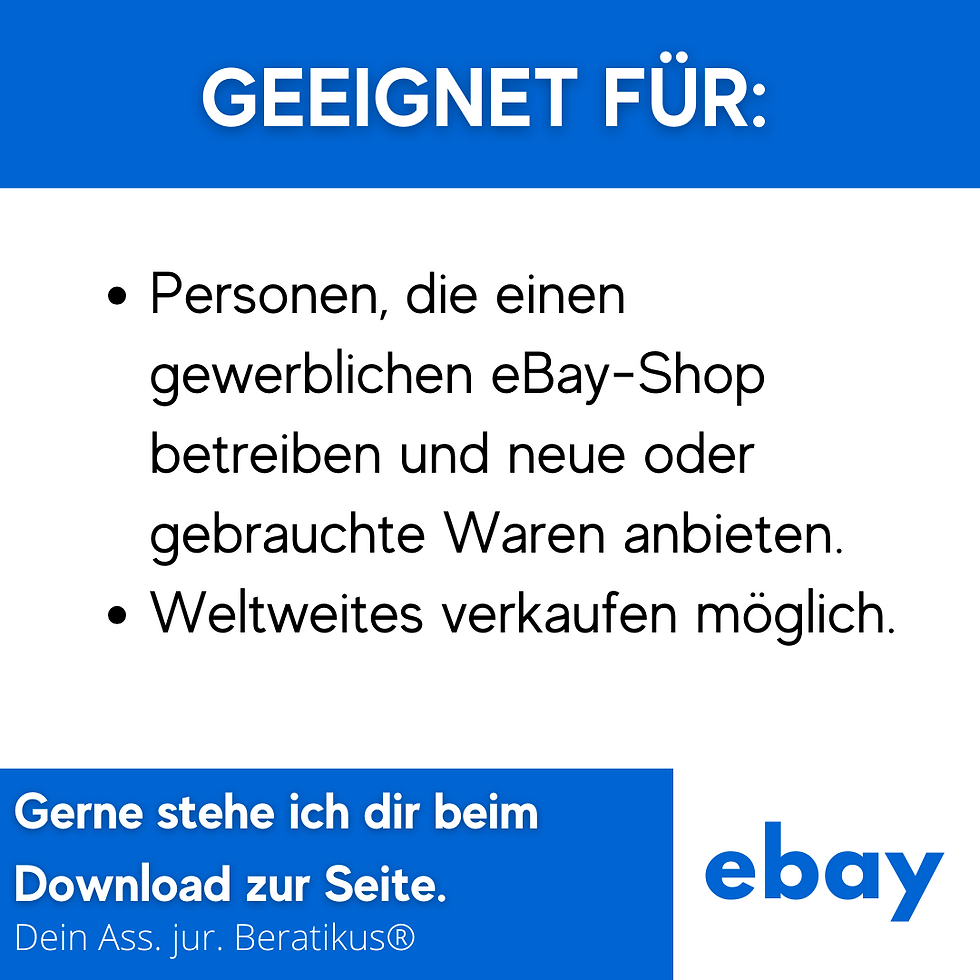 Miniaturbild: Impressum-Vorlage für eBay-Händler – Rechtssichere Mustervorlage für das Impressum eines gewerblichen eBay-Shops.