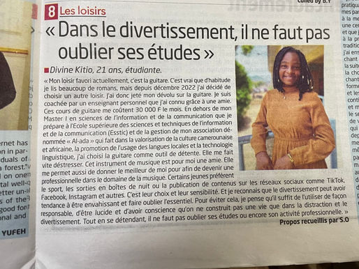 Mon message dans le Cameroun Tribune du jour à l'occasion de la 57ieme fête de la jeunesse au Cameroun