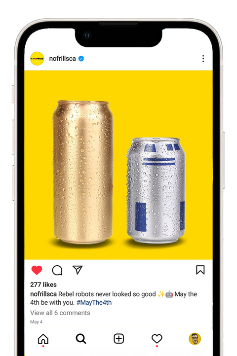 A social post of two soda cans imitating a Star Wars scene