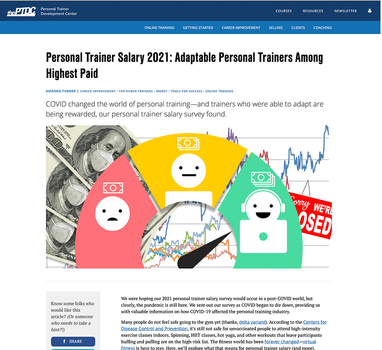 A screenshot of a blog post about personal trainer salaries