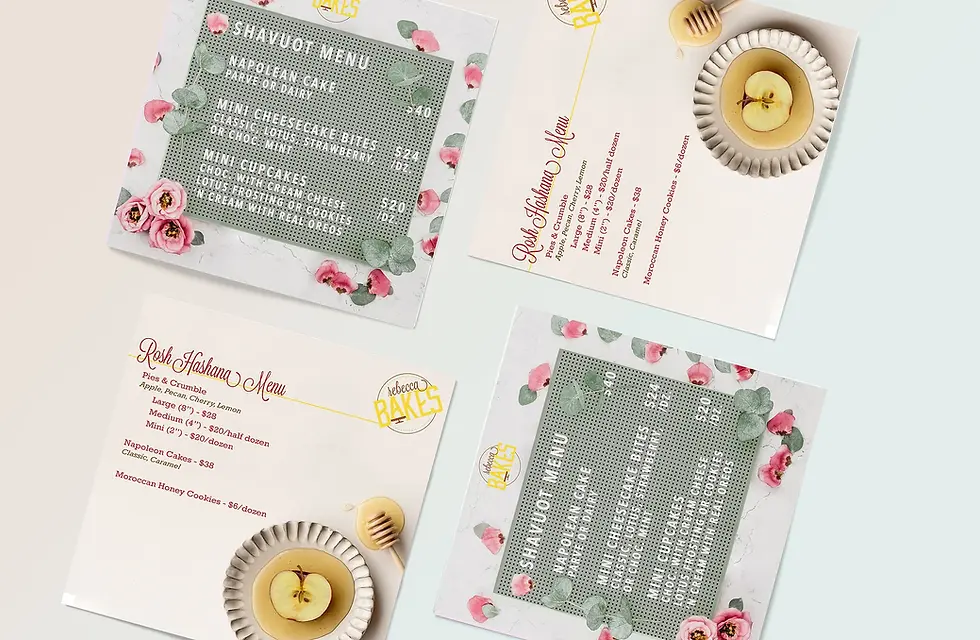 Different menus designed for rebecca bakes