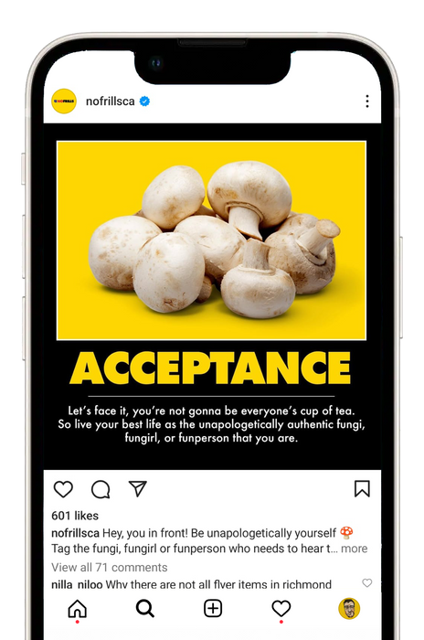 A social post of a motivational poster featuring mushrooms