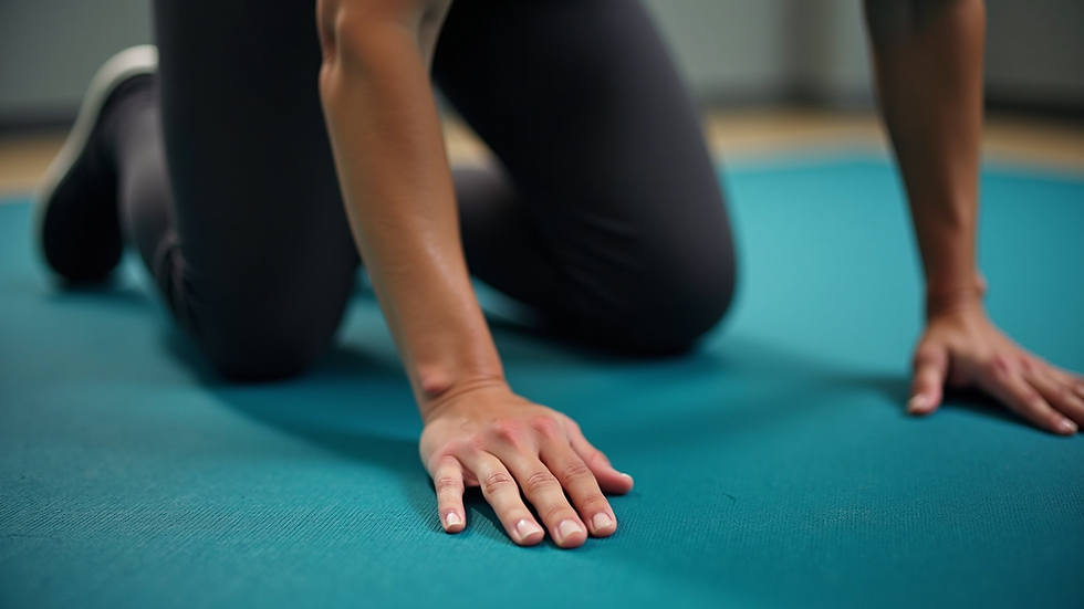 High angle view of a person warming up their fingers on a training mat