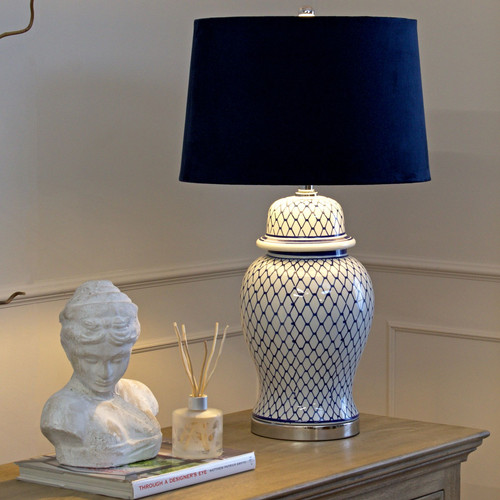 Blue & White Large Ceramic Lamp | FREE UK Delivery