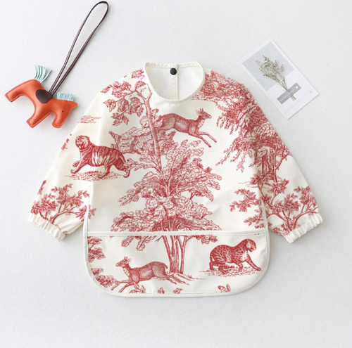 Tablier-bavoir "L'amore", couleur brique toile de jouy
