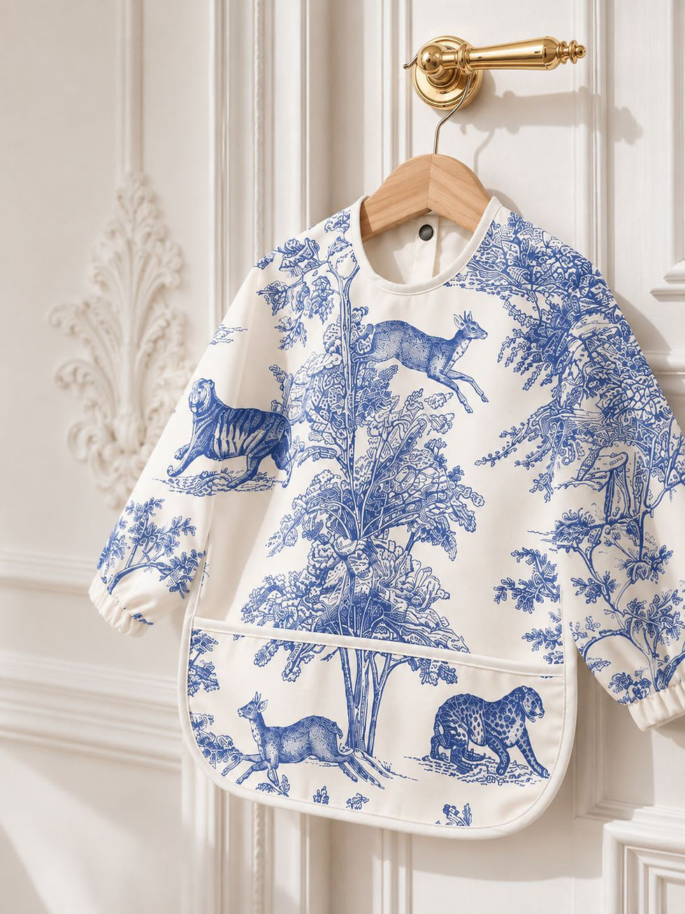 Miniature : Tablier-bavoir, "L'amore", couleur bleu nuage, inspiration toile de jouy