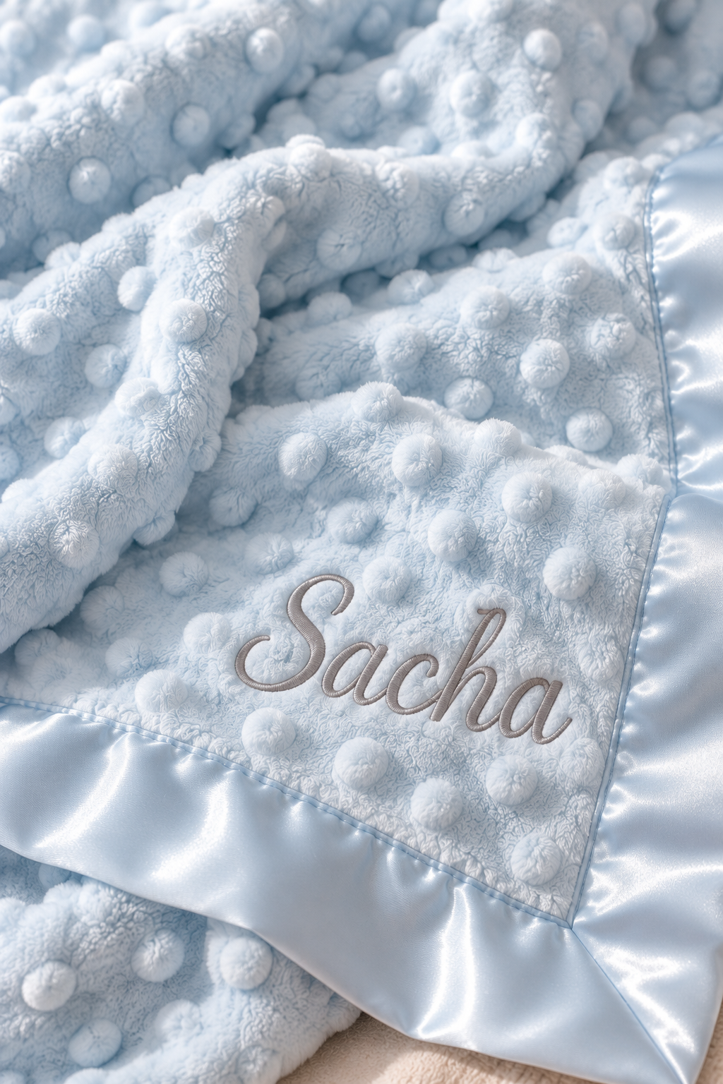 La merveille bleu nuage, couverture en minky