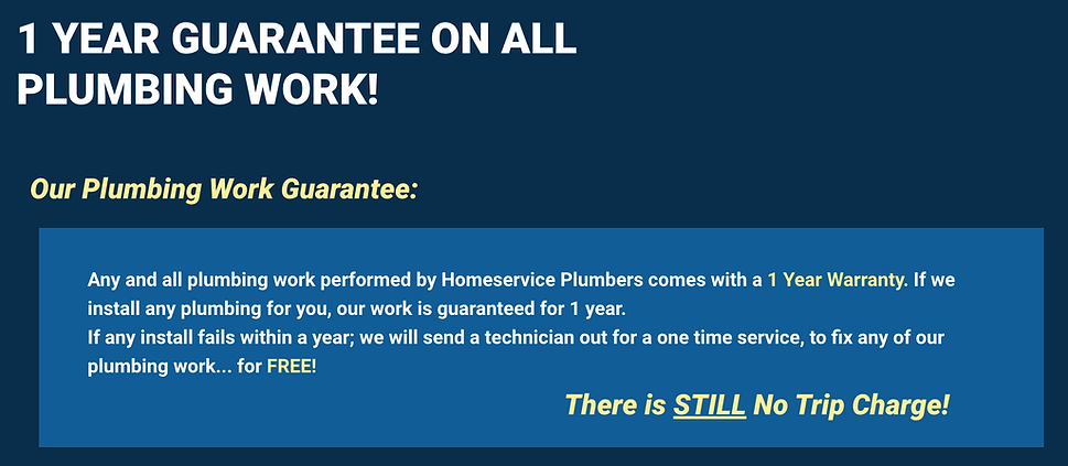 1 YEAR GUARANTEE ON ALL PLUMBING WORK!