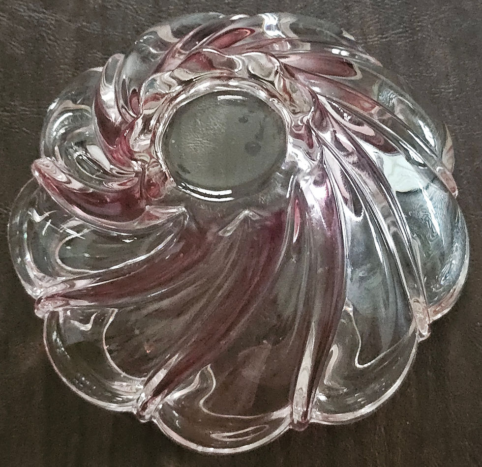 Thumbnail: Vintage Mikasa "Rosella" Art Glass Scalloped Bowl - Red & Clear Crystal Swirl Pa