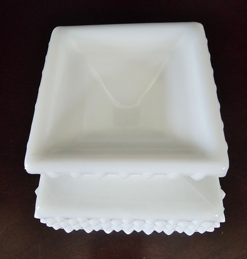 Miniature : Vintage Fenton Hobnail Milk Glass Lidded Square Footed Candy Dish