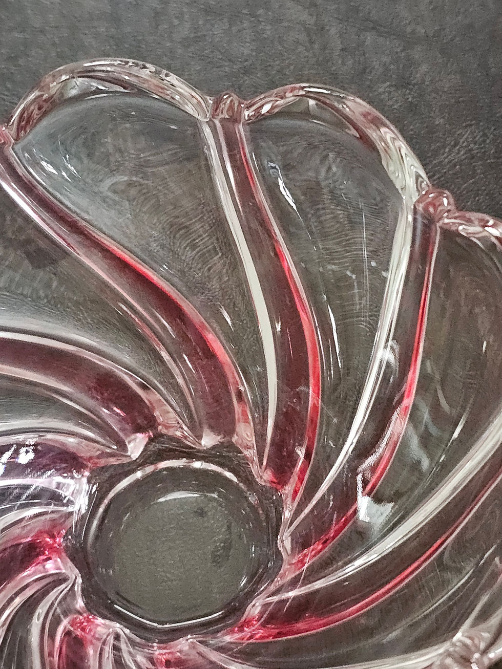 Thumbnail: Vintage Mikasa "Rosella" Art Glass Scalloped Bowl - Red & Clear Crystal Swirl Pa
