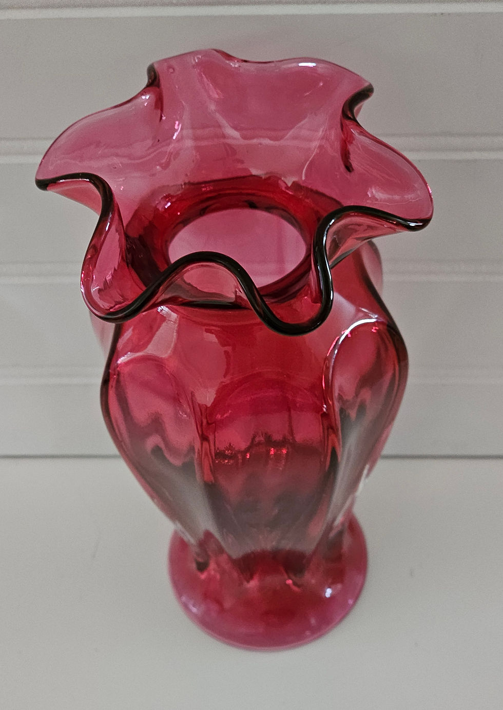 Miniature : Vintage Fenton Ruffle Top Melon Sided Vase