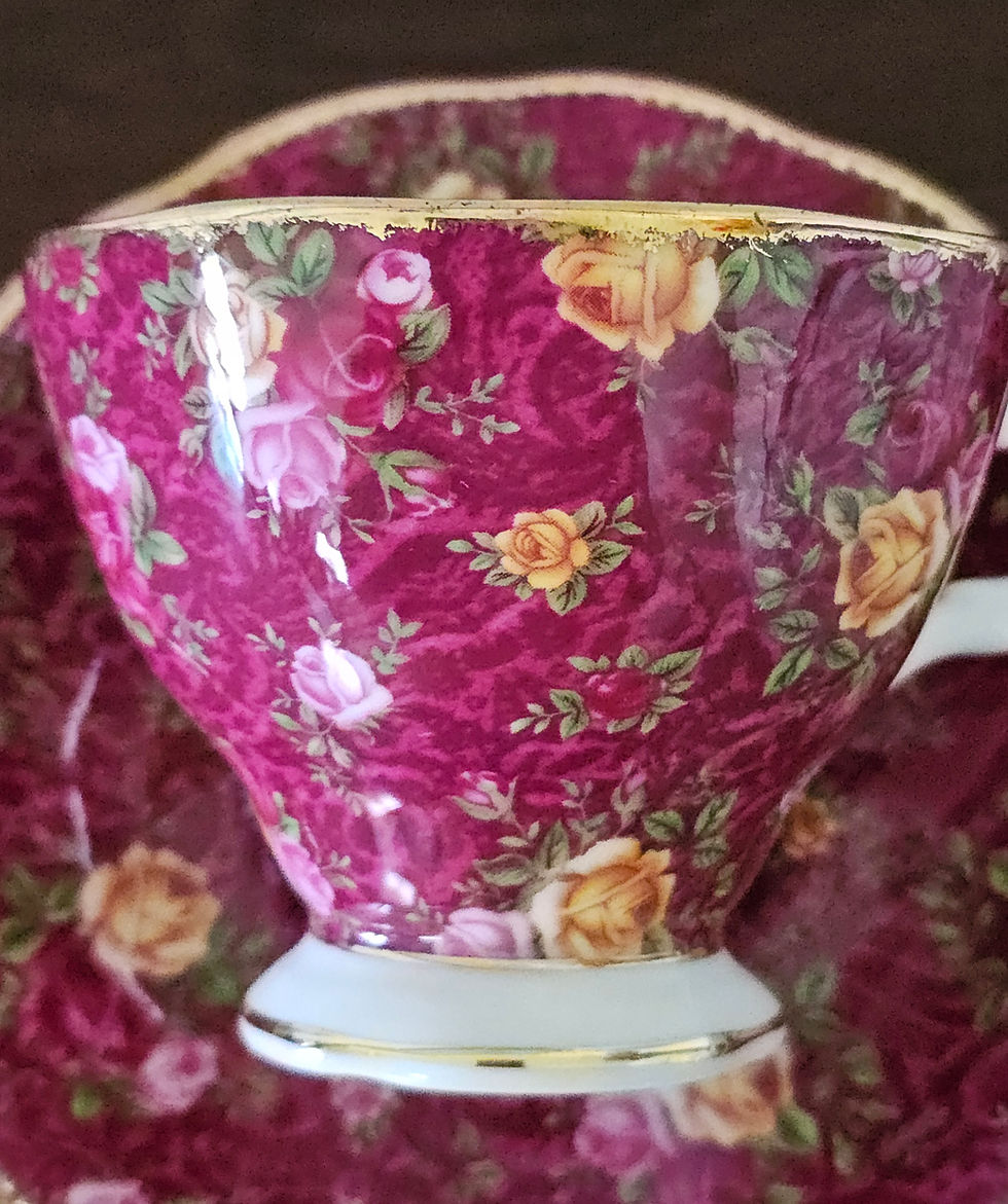 Miniature : Royal Albert Old Country Roses, Chintz Pattern "Ruby Lace"  Teacup and Saucer