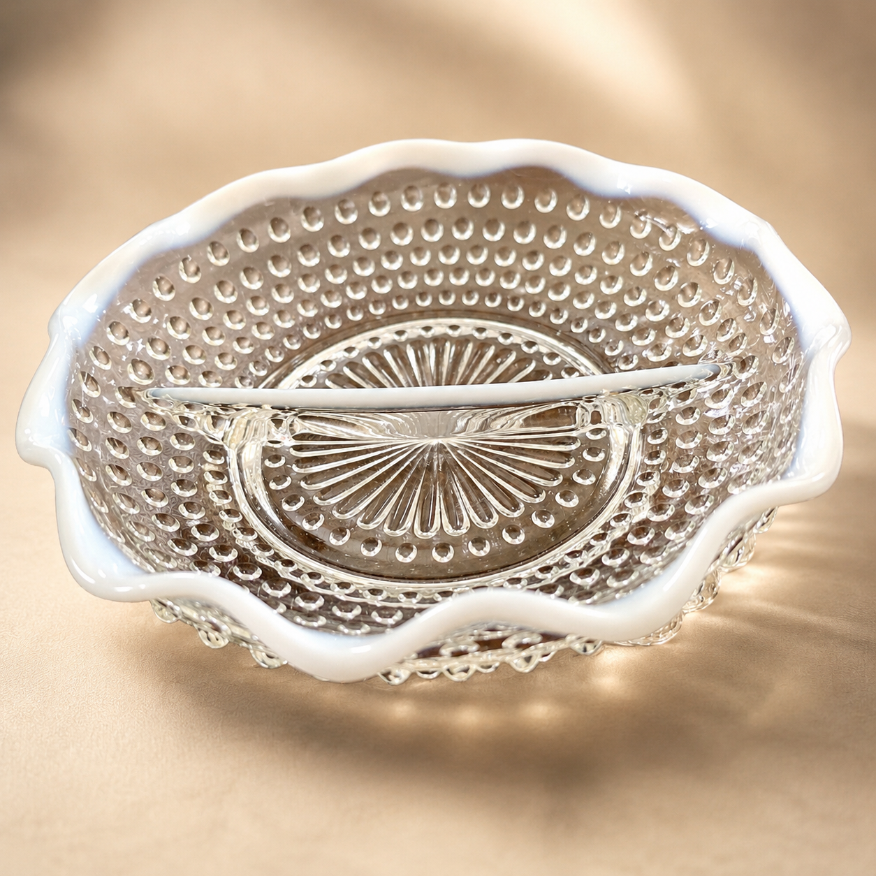 Vintage Anchor Hocking Moonstone Hobnail Double Serving Dish