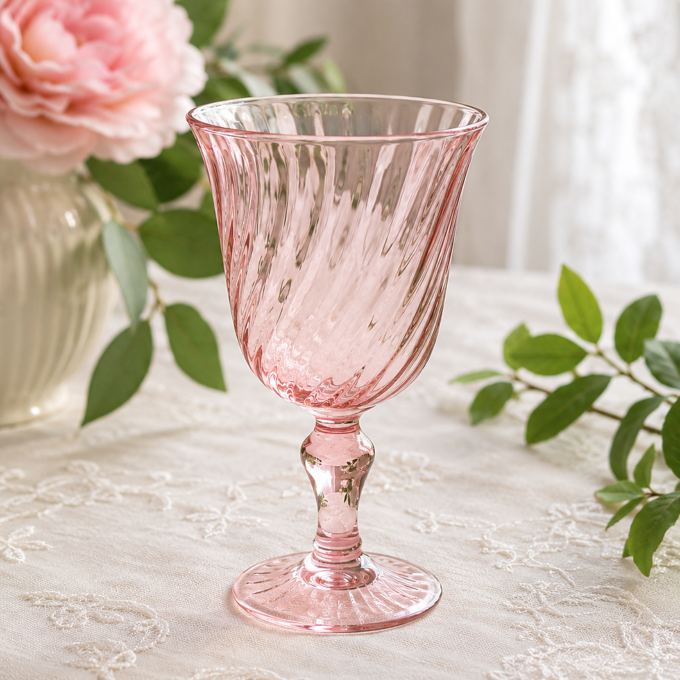 Thumbnail: Vintage Rosaline Pink Swirl Wine Glasses by Cristal D’Arques-Durand — Set of 8