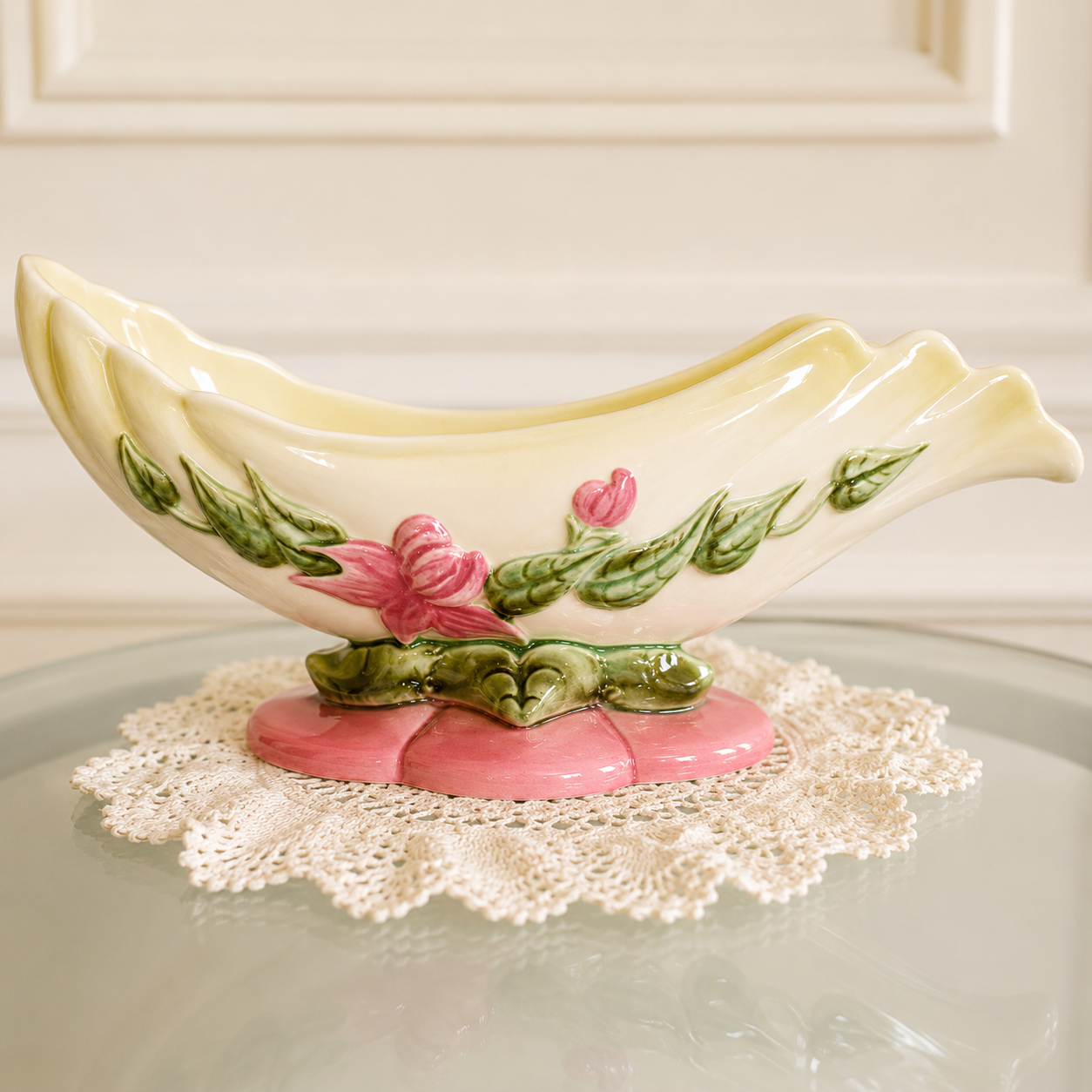 Vintage Mid Century Hull Console Bowl/Vase "Woodland Rose"