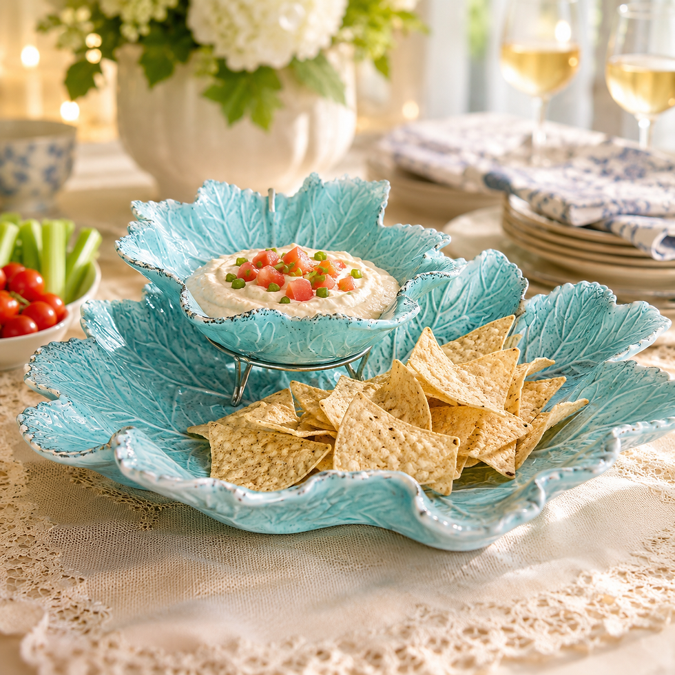 Miniaturebillede: Vintage California Originals Leaf Chip and Dip Set-Teal