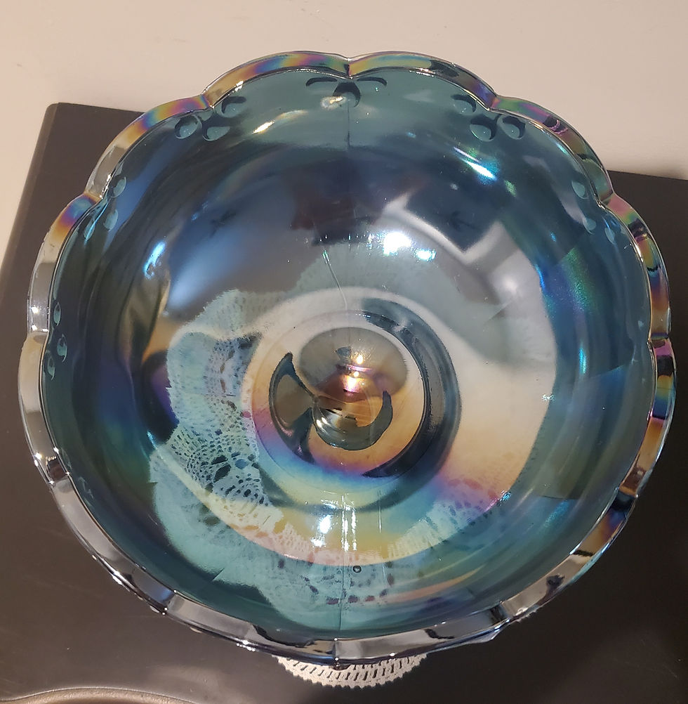 Küçük resim: Vintage Indiana Teardrop Iridescent Blue Carnival Glass Large Pedestal Compote