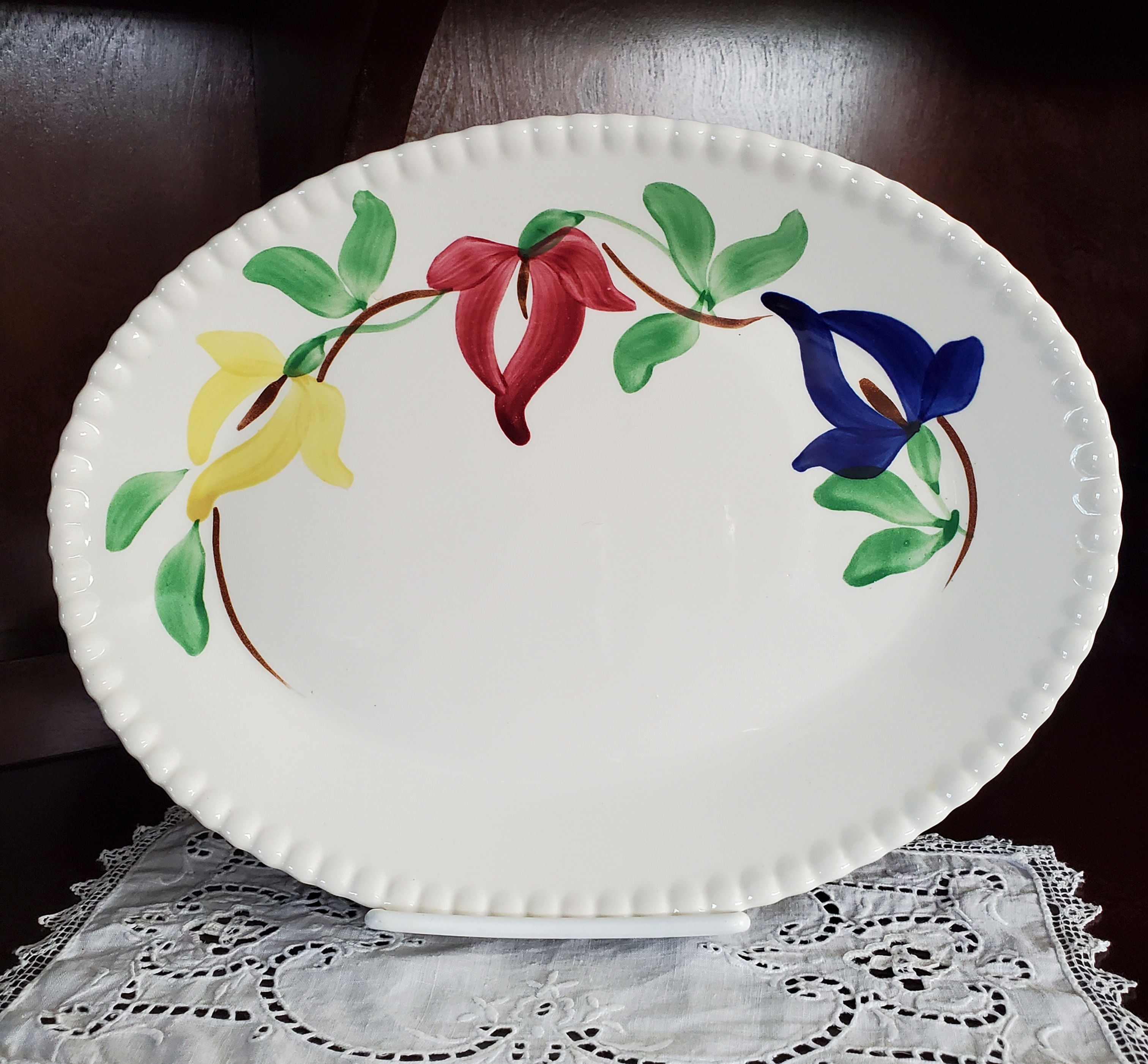 Vintage Blue Ridge Pottery-Oval Serving Platter with Hobnail Edge