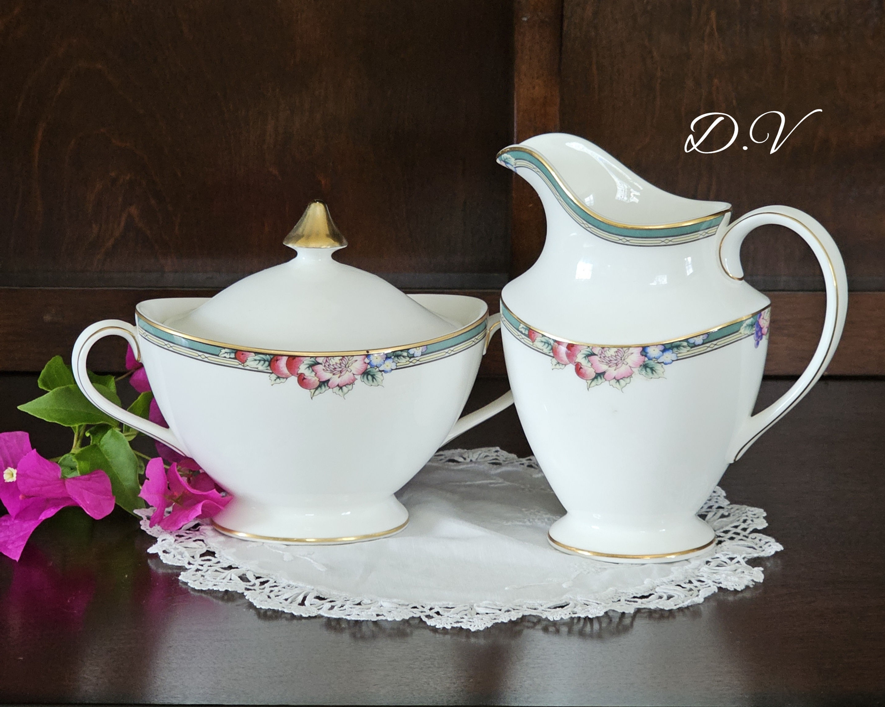 Vintage Royal Doulton "Orchard Hill" Pattern-Creamer and Covered Sugar Bowl