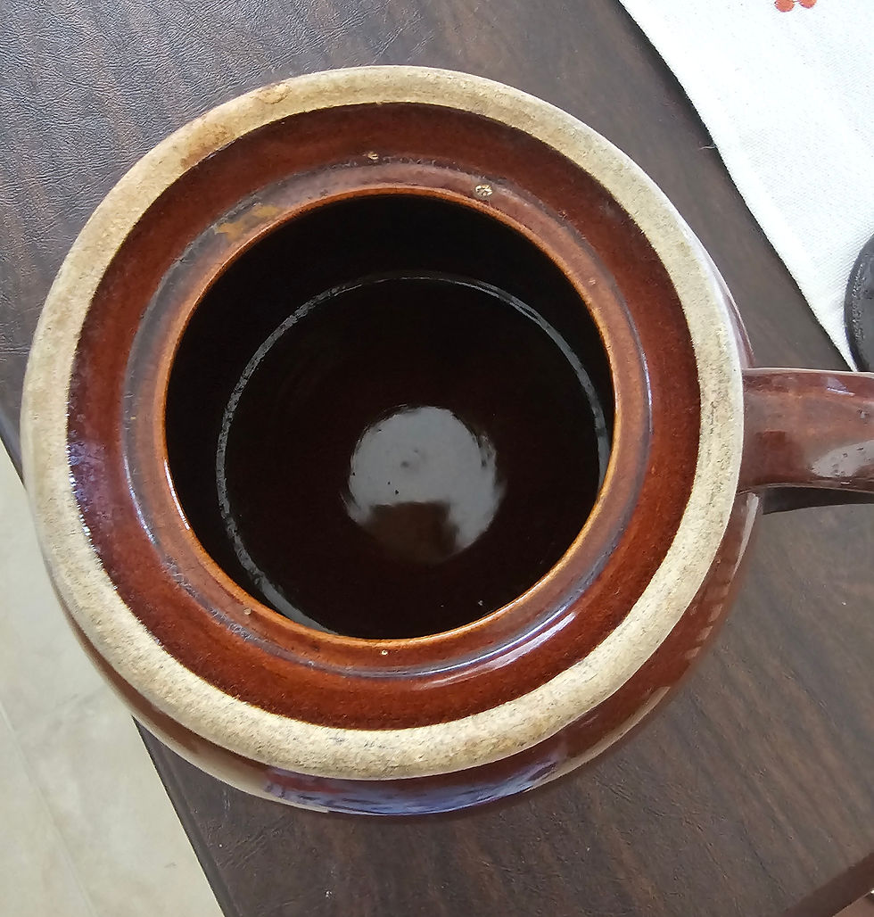 Miniaturebillede: Vintage Brown & Cream Stoneware, Bean Pot with Lid, Rustic Crock, Kitchen Decor