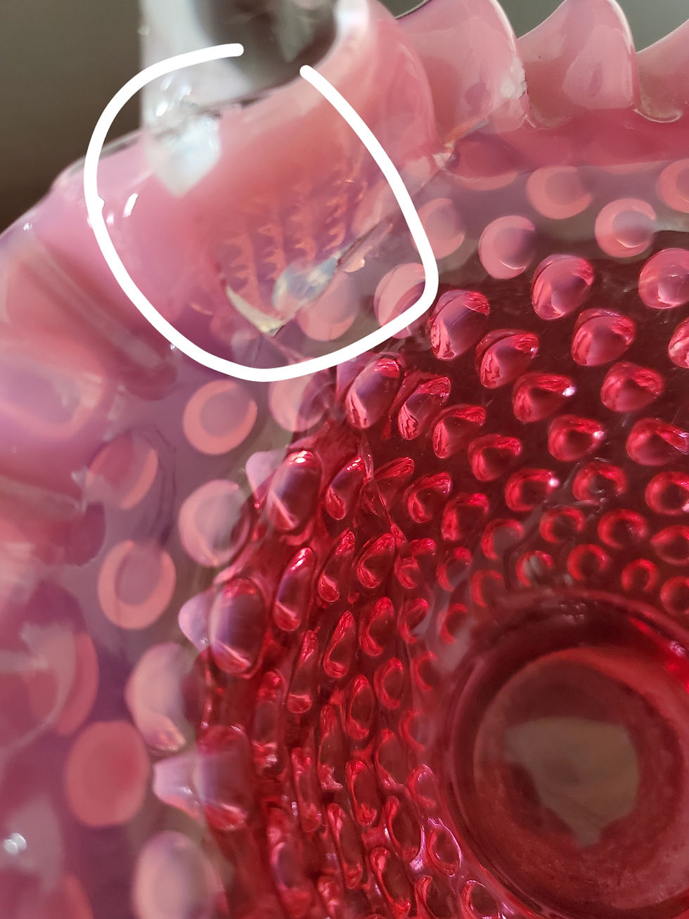 Μικρογραφία: Vintage Fenton Cranberry Opalescent Hobnail Brides Basket