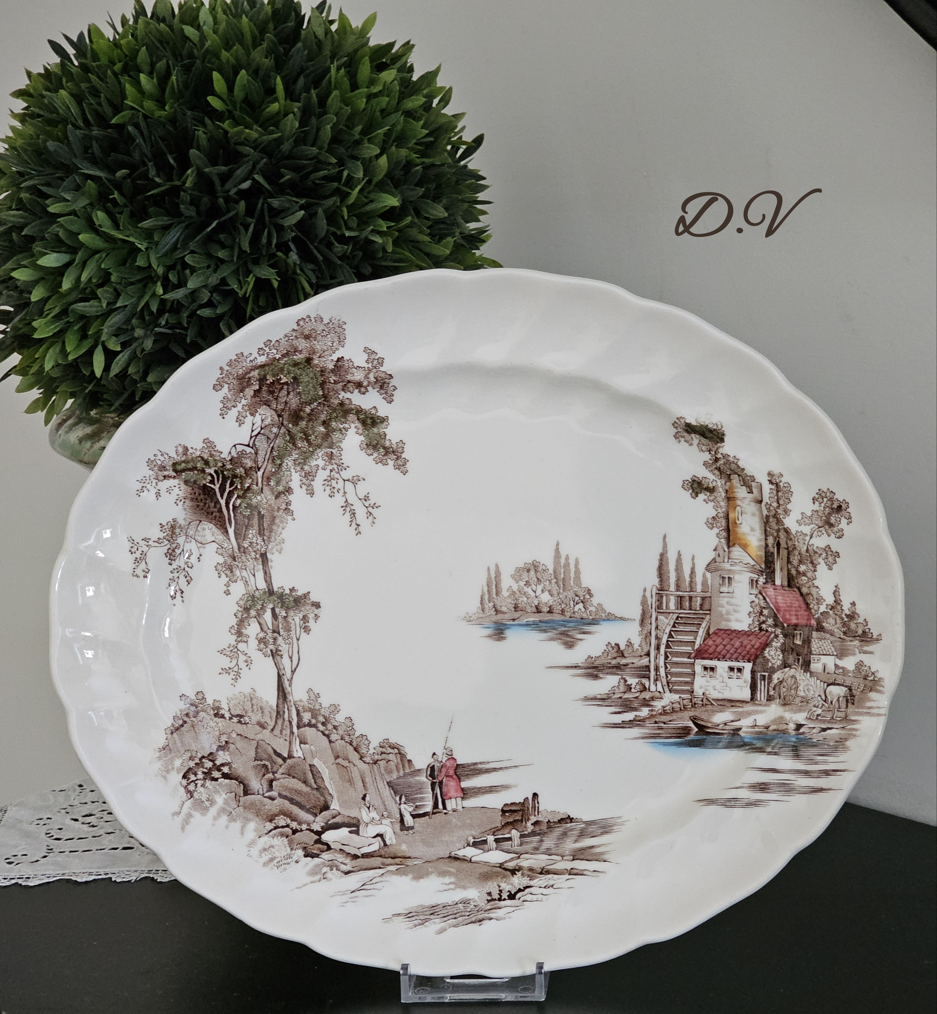 Vintage Johnson Brother's "The Old Mill" Oval 12" Platter
