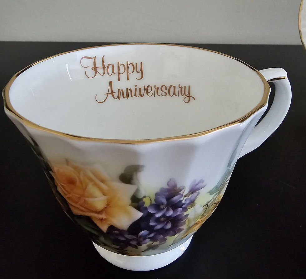 Miniatura: Vintage Royal Patrician Made in England "Happy Anniversary" Teacup and Saucer Se