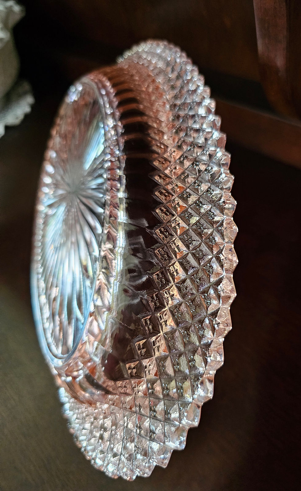 Thumbnail: Beautiful Anchor Hocking Pink Depression Glass Oval Bowl "Miss America"