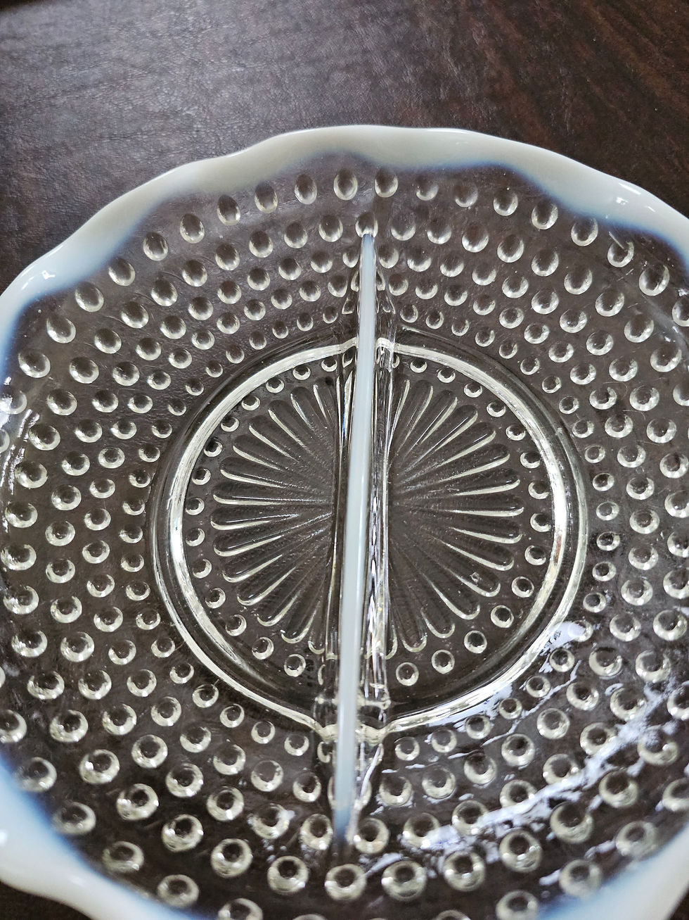 Miniatura: Vintage Anchor Hocking Moonstone Hobnail Double Serving Dish