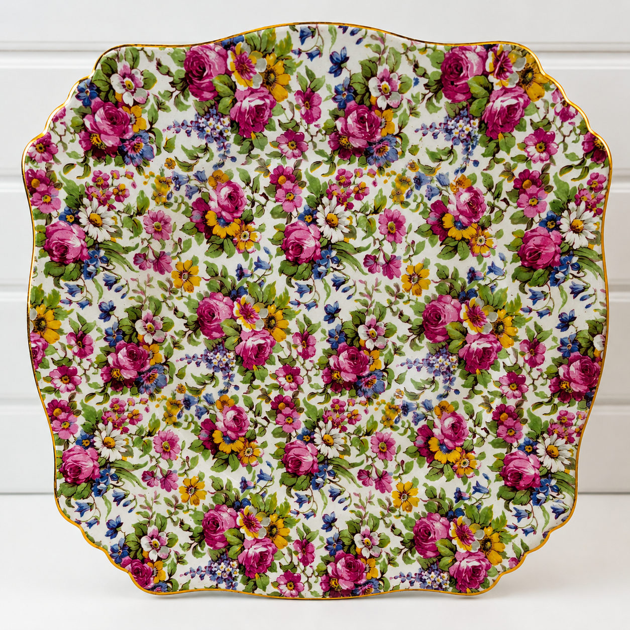 Vintage Royal Winton Grimwades Chintz "Summertime" Square Luncheon Plates-Set of