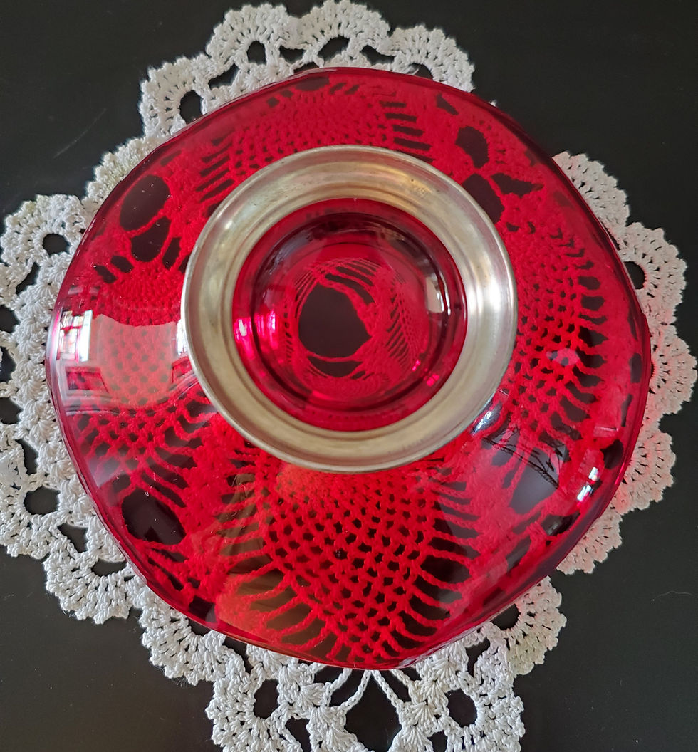 Miniaturebillede: Vintage Viking Ruby Red Bon Bon Dish with Metal Bottom