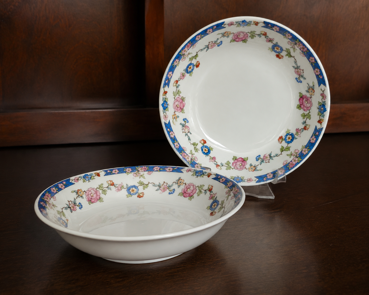 Vintage Floral Porcelain Berry Bowls — Set of 2