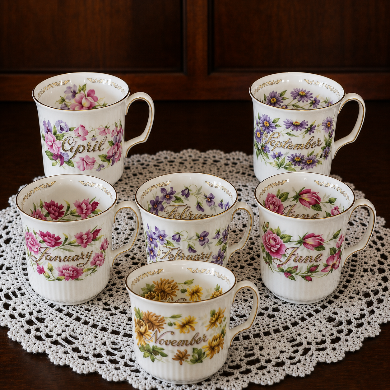 Vintage Golden Crown E & R Bone China-Bouquet of the Month -Coffee Mug