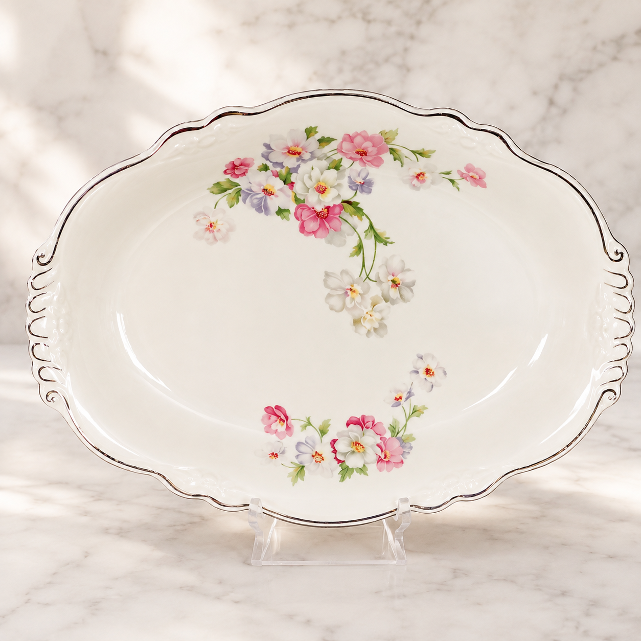 Vintage Homer Laughlin Virginia Rose Serving Platter | 11.5" Oval Floral Platter
