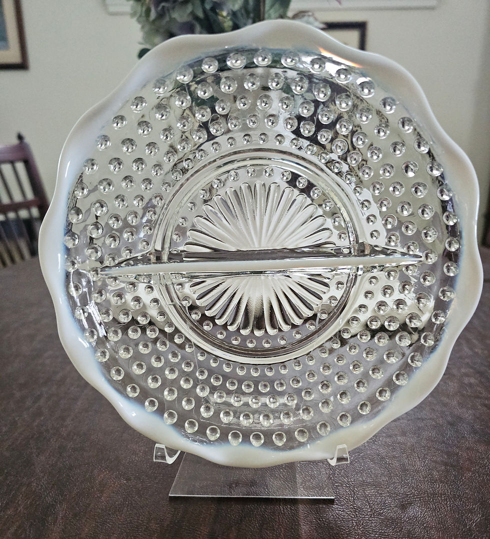 Miniatura: Vintage Anchor Hocking Moonstone Hobnail Double Serving Dish