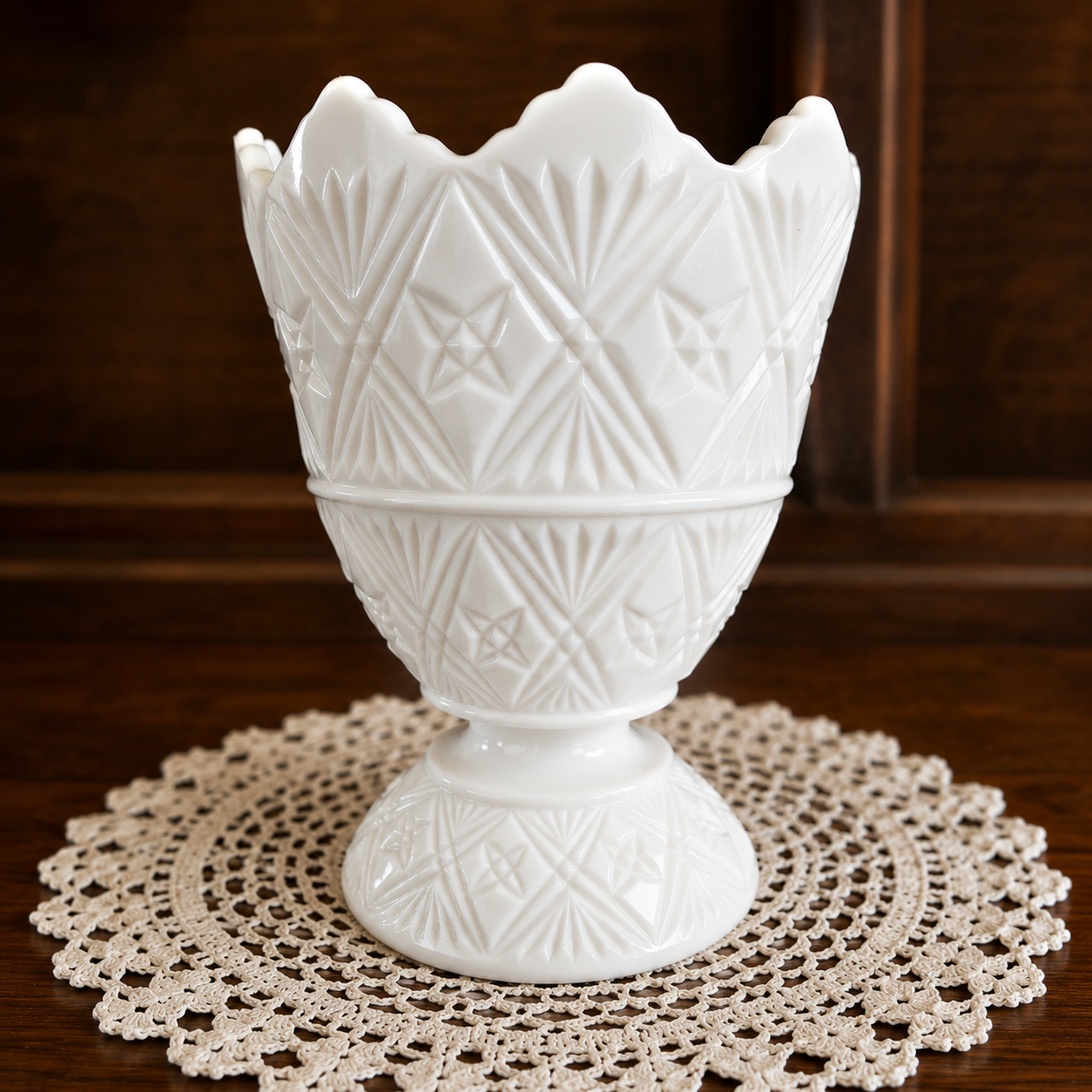 Vintage Napco Pink Milk Glass, Jeannette Footed Vase